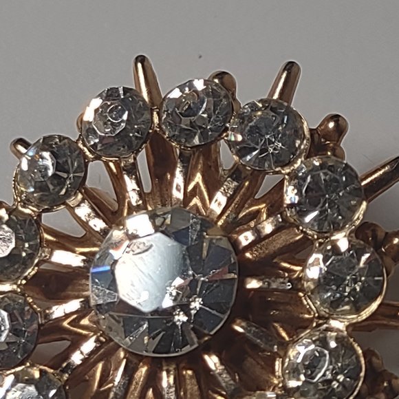 Vintage Small Metal And Clear Glass Decorative Brooch - Picture 7 of 14